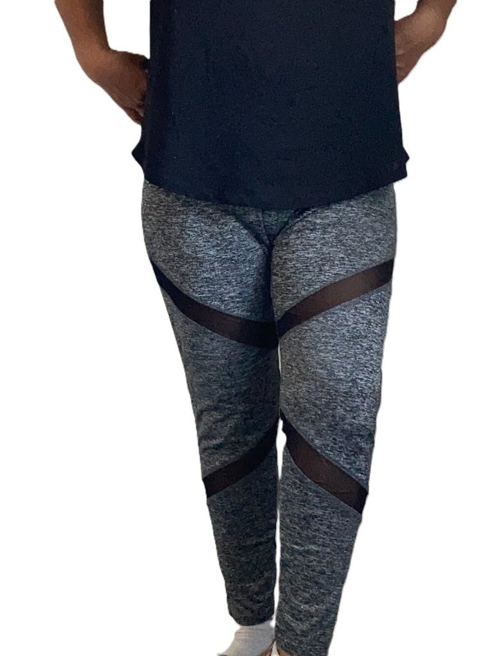 Charcoal Grey and Black Yoga Pants Leggings Mesh Inserts Womens Medium